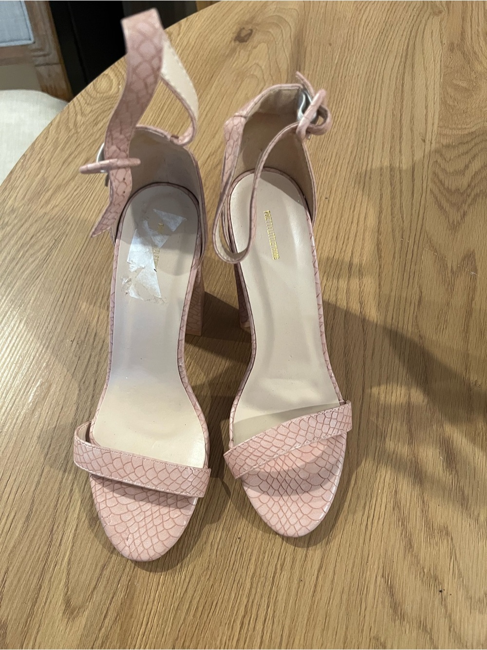 PrettyLittleThing Pink Faux Snakeskin Block Heel Ankle Strap Sandals Size 5